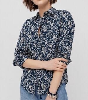 J.Crew Liberty Art Fabrics Floral Button Up Shirt Blue Cotton Women’s Size 2